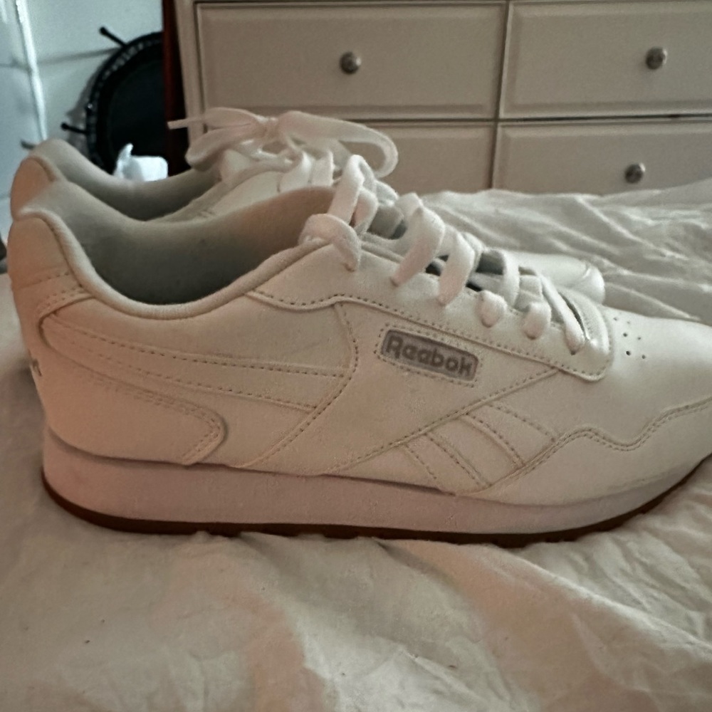 White reeboks. Worn once, have a few scuffs